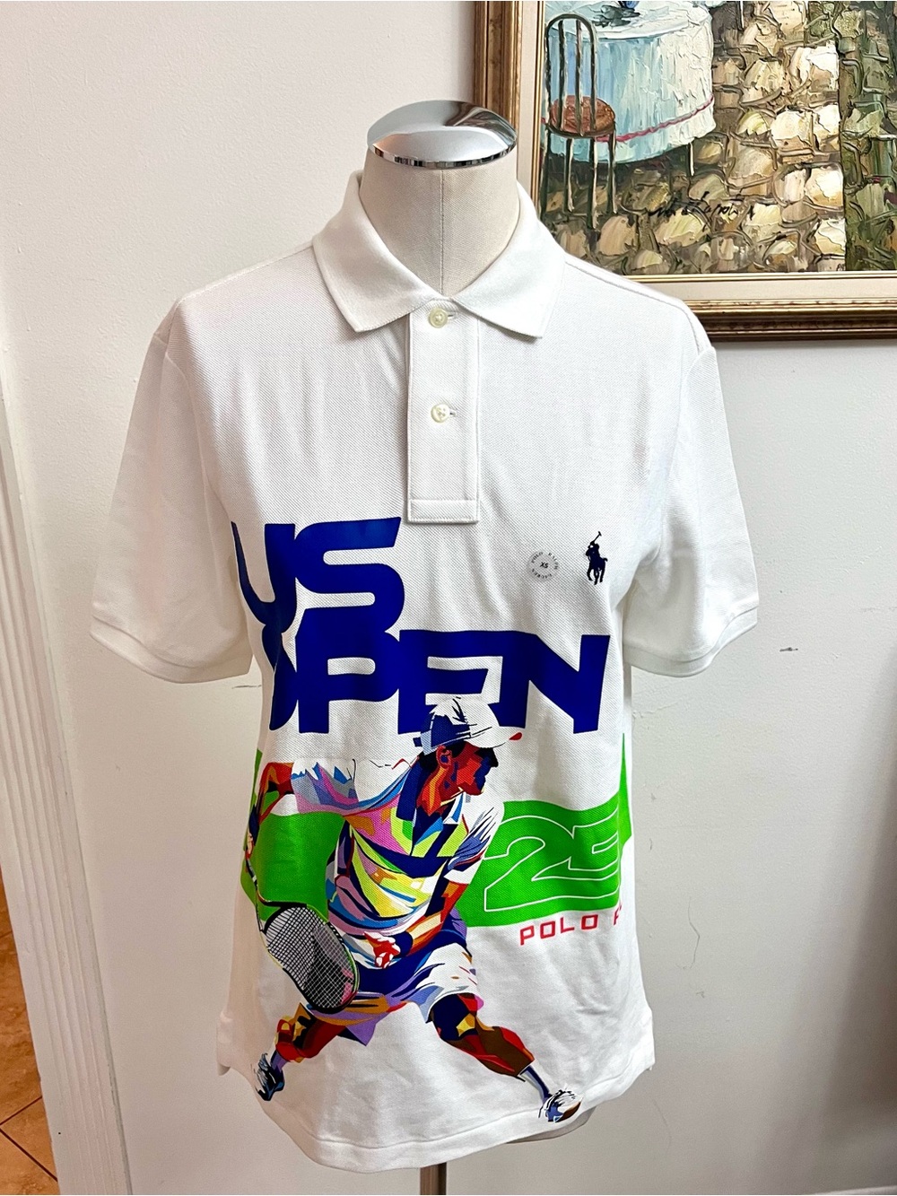 Polo by Ralph Lauren White Polo with Multicolor US Open Tennis Graphic
